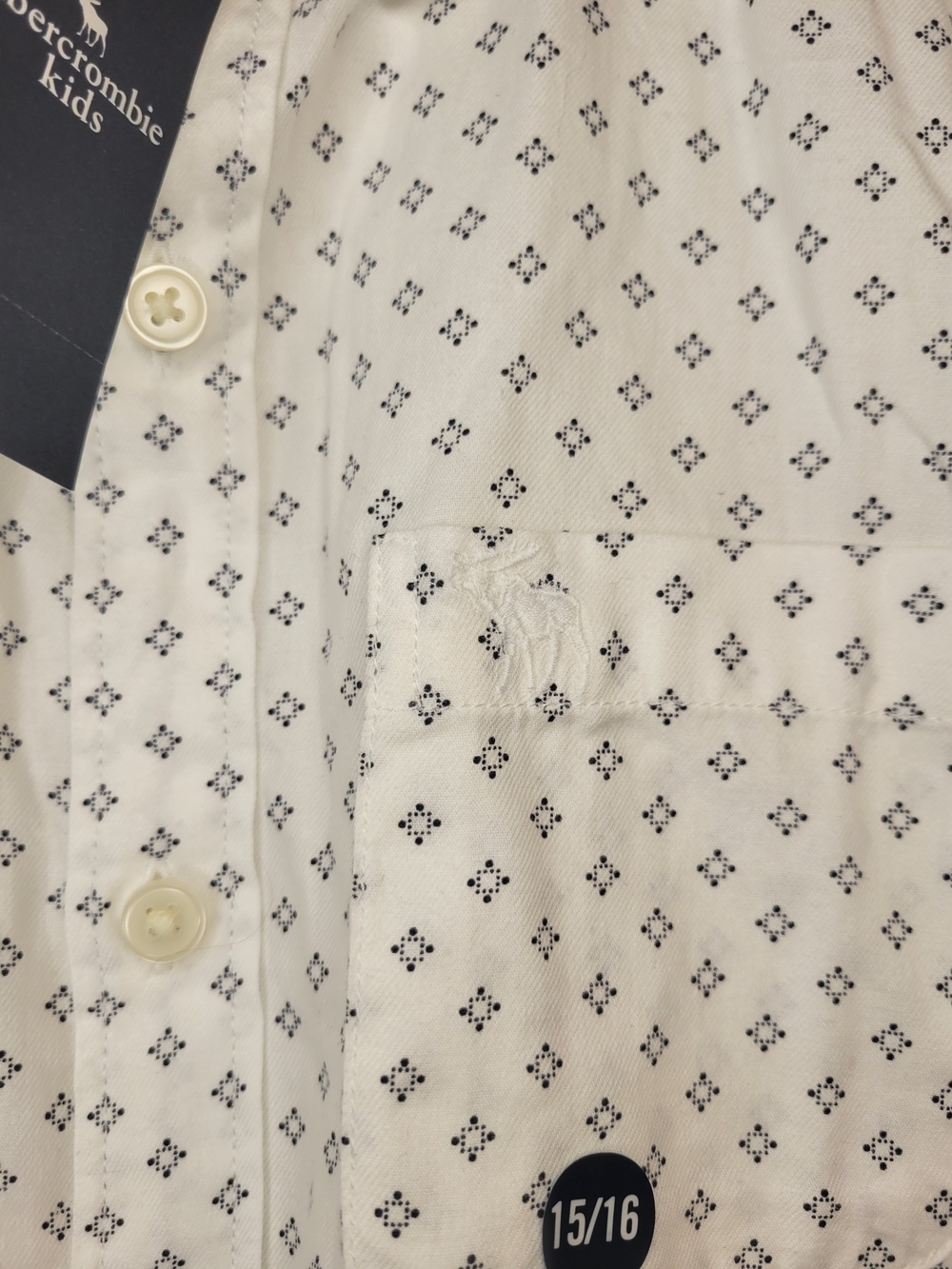 Abercrombie Kids Short Sleeve White Patterned Button-Up Shirt - Picture 6 of 8